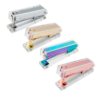 Heavy Duty Transparent Office Stapler Acrylic Rose Gold/Gold/Black/Silver/Rainbow Paper Binding Staplers With Staples