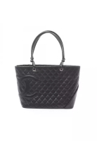 Chanel Pre-Loved Chanel Cambon line Large Shoulder bag tote bag lambskin black silver hardware