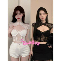 เสื้อลูกไม้เซ็กซี่ ฟองน้ำในตัว รัดรูป ทรงสวย คอเต่าลูกไม้ bentoy(bratop1901NEW)