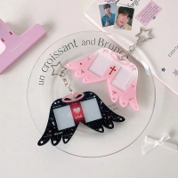 Angel Wings Acrylic 1.0inch Card Holder Cute Keychain Bag Pendant Portable Small Card ID Photo Stora