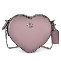 COACH HEART 14 素面皮革愛心造型鏈帶斜背包-粉紫色