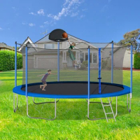 1000 LBS 14FT Outdoor Trampoline with Basketball Hoop &amp; Safety Enclosure Net -ASTM Approved, Recreational Heavy-Duty Trampoline