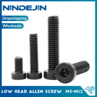 NINDEJIN 2-40pcs Low Profile Hex Socket Cap Head Screw M3 M4 M5 M6 M8 M10 M12 12.9 Grade Carbon Steel Thin Head Allen Cap Screw