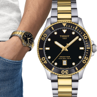TISSOT 天梭官方授權 SEASTAR 1000 海星 300米防水時尚腕錶-T1204102205100/雙色40mm