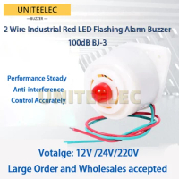 DC 12V /24V AC 220V2 Wire Industrial Red LED Flashing Alarm Buzzer 100dB BJ-3