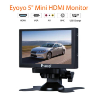 Eyoyo 5" Monitor Small Hdmi Monitor Portable vga Monitor CCTV Screen LCD 800x480 IPS Monitor BNC AV/VGA Display LED car monitor