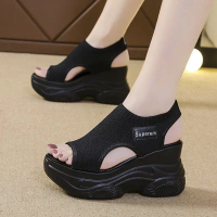 Peep Toe Knit Shoes, New Summer Shoes, Elegant Style, Platform High Heels, Flying Wedge Platform, Wo