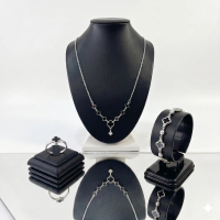 1 set motif bunga hitam, Kalung, Gelang, Cincin Perak Murni
