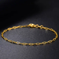 Pure 999 24K Yellow Gold Chain Women Thin Cuboid Cable Link Bracelet