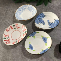 日式餐具手彩四色橢圓碗沙拉碗水果碗前菜碟多用小碗釉下彩淺碗