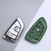 Rantai kunci kulit dan logam untuk kereta, penutup Sarung Fob untuk BMW X1, X2, X3, X4, X5, X6, X7,