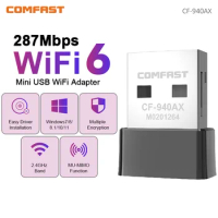 COMFAST AX300 WiFi6 Adapter Mini 2.4G 287Mbps Network Card 802.11ax USB WiFi6 Dongle Driver Free for PC/Laptop Win 8/10/11