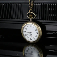 1 Pcs pocket watch with roman numerals Men Women Bronze Quartz Carved Case pocket watch on chain numerals nurse pocket watch