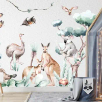 Nursery wall decals AUSTRALIAN ANIMALS Giant Collection- Kangaroo, Koala, Bat, Emu,Platypus- Greenery ECO Textile reusable stick