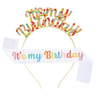 Kids Colorful Gold Silver It's My Birthday Headband Rose Gold Girl Birthday Straps Party Hair Accessories