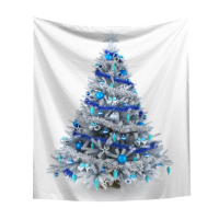 【半島良品】聖誕裝飾掛布-雪白聖誕樹/贈燈飾(掛毯 掛畫 沙灘巾 背景布 ins拍攝布景)