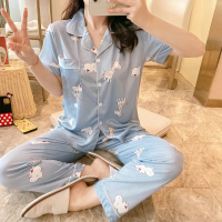 Yooyi Baju Tidur Wanita Piyama Cewek Set Kemeja Lengan Pendek Celana Panjang Style Korea Jumbo Dewas