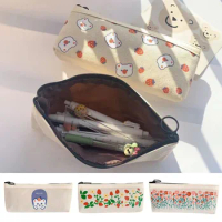Canvas Pencil Bag School Supplies School Box Pouch Statione Pencil Cases Desktop Stationery Organizer Little Bear Pen Holder