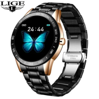 LIGE 2020 New steel smart watch men leather smart watch sport For iPhone Heart rate blood pressure Fitness tracker smartwatch