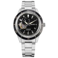 SEIKO 精工 PRESAGE 復刻60年代 鏤空 機械錶 自動上鍊 不鏽鋼手錶-黑色/41mm