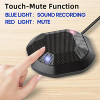 USB Conference Microphone 360 Omnidirectional Condenser Computer PC Mic with Touch Mute Plug &amp;Play Compatible with Windows MacOS