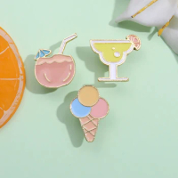 Summer Beverage Ice Cream Enamel Pins Juice Coconut Tree Brooch Lapel Badges Bag Cute Cartoon Jewelry Gift for Friends Wholesale