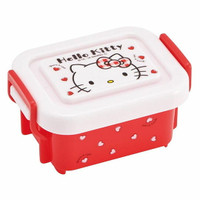 小禮堂 Hello Kitty 日製 迷你方形微波保鮮盒 雙扣保鮮盒 塑膠便當盒 140ml (紅 愛心)