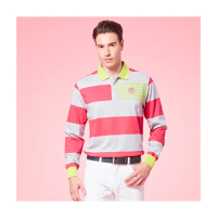 【Jack Nicklaus 金熊】GOLF男款條紋吸濕排汗POLO衫/高爾夫球衫(粉紅色)