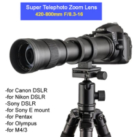 420-800mm F/8.3-16 Manual Super Telephoto Zoom Lens +T2 Mount Ring Adapter for DSLR Canon Nikon Pentax Olympus Sony A6300 A7