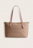Coach Coach Gallery Tote Bag In Signature Canvas Tan Pink Petal