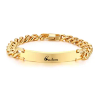 PERSONALIZED GOLD MENS BRACELET STAINLESS STEEL ID TAG FREE ENGRAVING CHAINS LINK BRAZELET