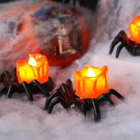 【蜘蛛蛛】氛圍布置LED蜘蛛小夜燈-3入(萬聖節 裝飾 氛圍 布置 鬼屋 蠟燭造型 恐怖燈 無焰)