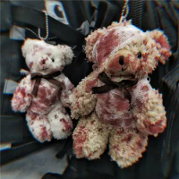 13cm Halloween Bloody Plush Bear Keychain Creative Punk Injured Animal Doll Keyring for Bag Pendants Novelty Stuffed Toys Gifts