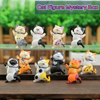 10 Styles Cheer Cat Figurine Model Toys Kawaii Distressful Kitten Cat Figure Mini Animals Ornament Kid Gift Mystery Box