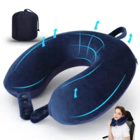Car Seat Neck Support Cushion Memory Foam U-shaped Travel Pillow with Adjustable Neck Support Storage Bag Solid for Comfortable