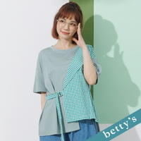 betty’s貝蒂思　格紋拼接綁帶寬版上衣(綠色)