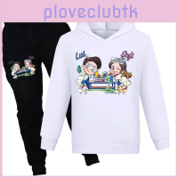 Kids Cotton Cozy Hoodie And Pants Set With Cartoon Pattern For Kids Comfort