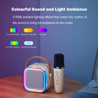 K12 Mini Karaoke Microphone with Speaker RGB Lights Portable Karaoke Machine Bluetooth Stereo Sound Box For Home Family Singing