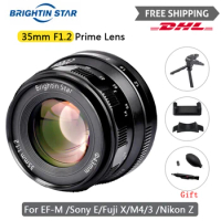 Brightin Star 35mm F1.2 Lens Prime Manual Focus For Mirrorless Cameras Fujifilm Fuji X FX Canon EF-M Sony E M4/3 Nikon Z Mount