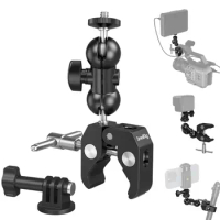 SmallRig Super Camera Clamp Mount, Double Ball Head Magic Arm Adapter, Fence/Desk/Tripod Mount for Monitor/Light/Camera 1138