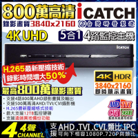 【可取 iCATCH】台灣製 監視器 4K H.265 800萬 8MP 4路 4聲 監控主機-帝網KingNet