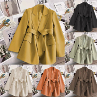 Bộ Com Lê Nữ, Phong Cách Mùa Xuân Và Mùa Thu, Thắt Lưng Buộc Dây, Màu Trơn Áo Blazer Thời Trang Và T