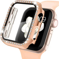 Screen Protector for Apple Watch Case 41mm 45mm 40mm 44mm Bumper + Glass Diamond Full Cover for iWatch Series 9 8 7 6 Se 5 4 3 2