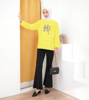 guli.shop Kaos wanita oversize lengan panjang korean style hi cream Baju Motif Oblong Santai Variasi