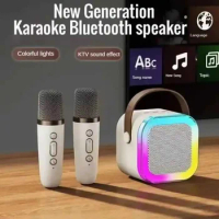 Portable 1-2 Wireless Microphones K12 Karaoke Machine Bluetooth 5.3 PA Speaker System Family Singing Children's Gifts