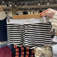 Striped Buttons Cotton Shorts Women Summer Trending Clothes 2024 Kawaii Cute Short Pants Girls Youthful 200s Y2K Shorts Skort
