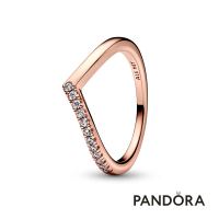 【Pandora官方直營】半邊鑲石許願骨戒指：鍍14K玫瑰金