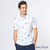 【NAUTICA】熱帶雨林印花短袖POLO衫(白)