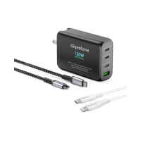 【GIGASTONE 立達】130W GaN氮化鎵四孔充電器黑+C to C+C to Lightning雙線組(MacBook/iPhone16充電頭組)