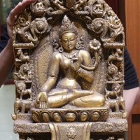 bi001656 Tibet Buddhism 100% Bronze 24K Gold White Tara Kwan-yin Protector Buddha Statue